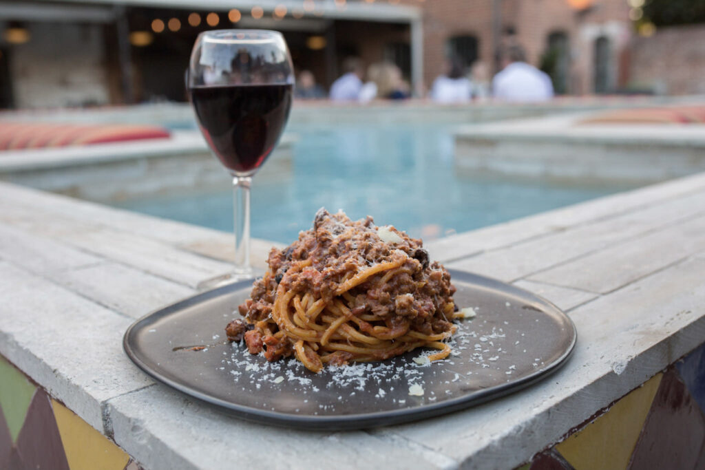 Mulino Raleigh Pool Wine and Pasta