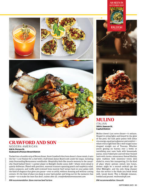 Raleigh Magazine Best Restaurant Mulino 2025