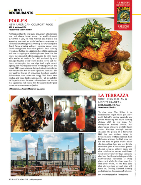 Raleigh Magazine Best Restaurants 2025 - Mulino + La Terrazza